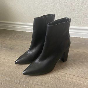 Black Leather Pointed Toe Booties - Aldo